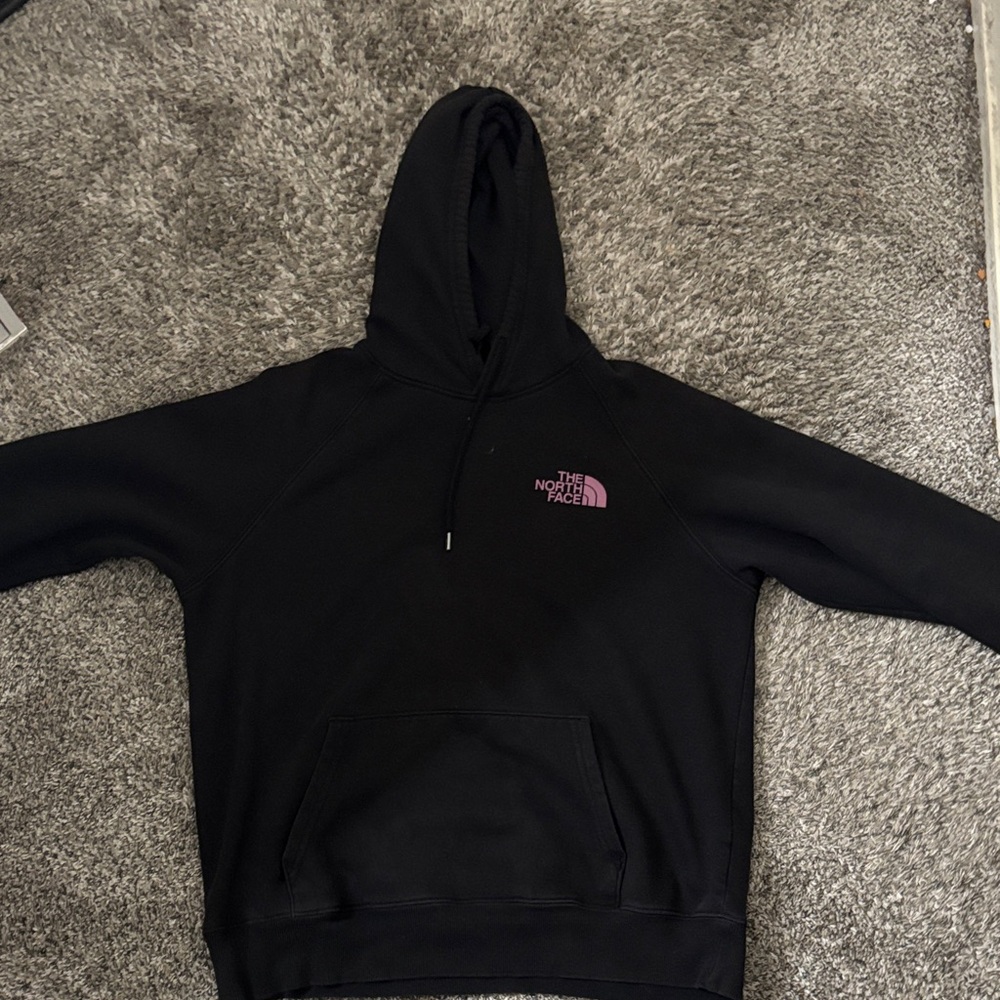 The North Face Black Hoodie with Pink Logo
